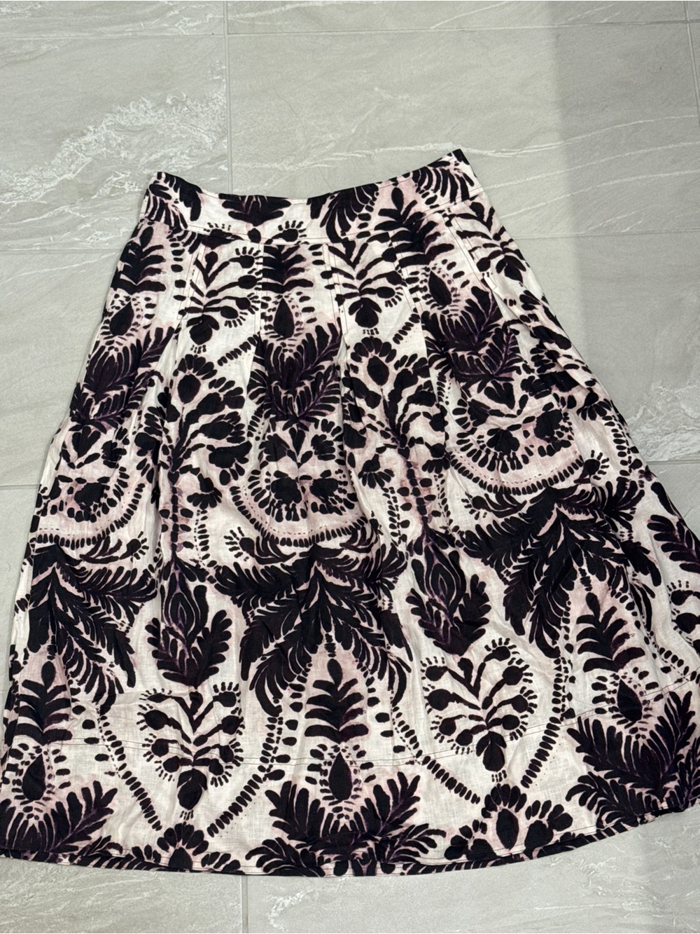 Marie Oliver Linen Purple and Cream Floral Burnout A-Line Skirt Summer to Fall